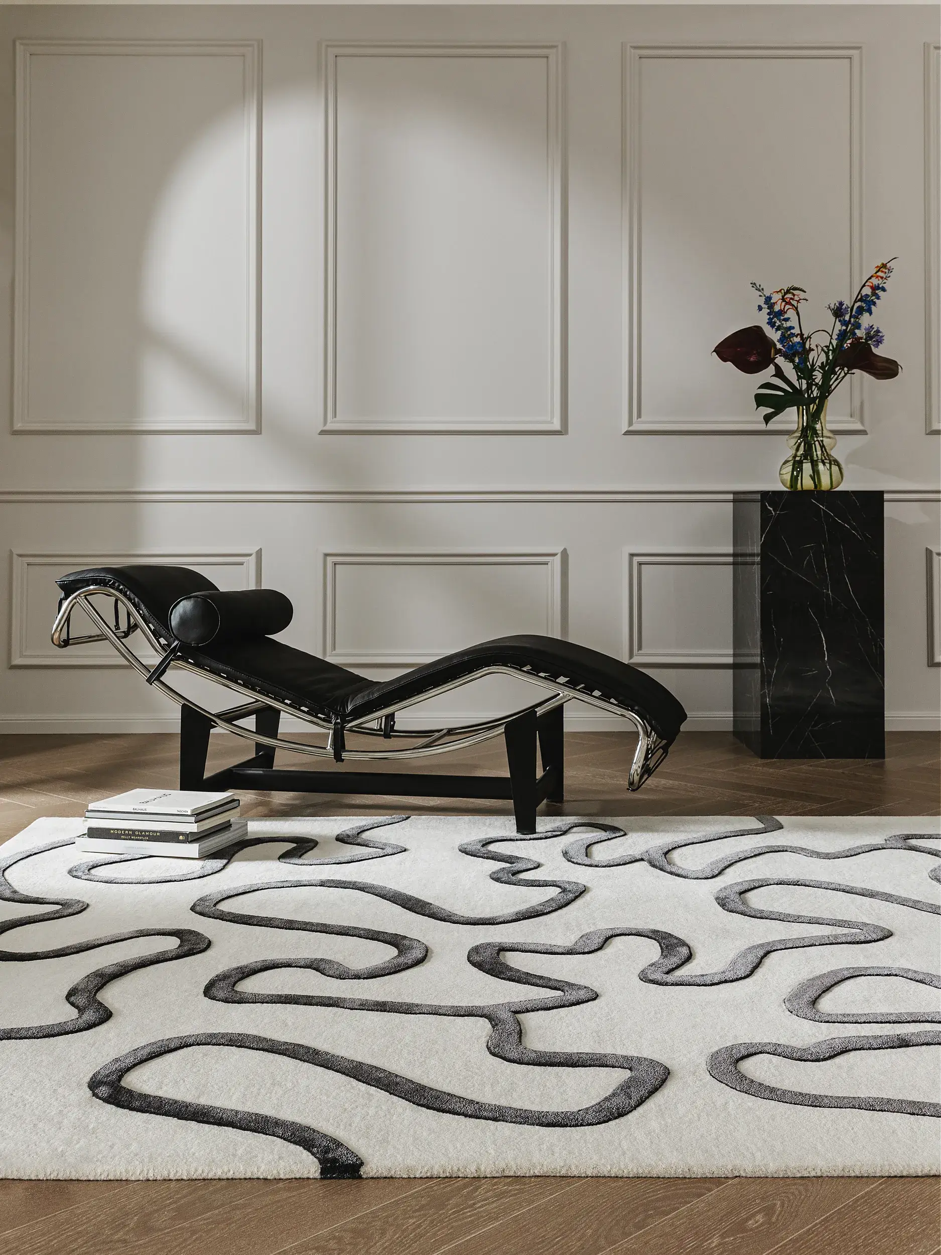 Tapis Keith crème et noir dans un salon