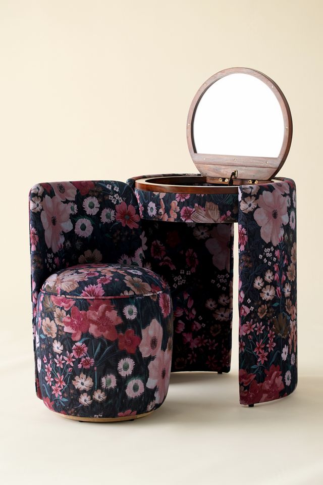 Coiffeuse Jane avec miroir ouvert et siège assorti